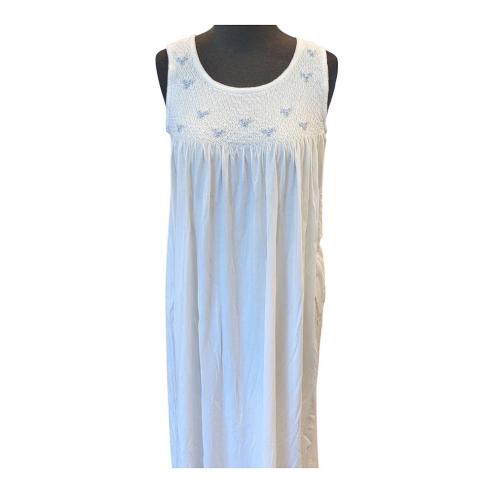 Cotn White Pima Cotton Nightgown Smocked Embroidered Size Small Cottage Core